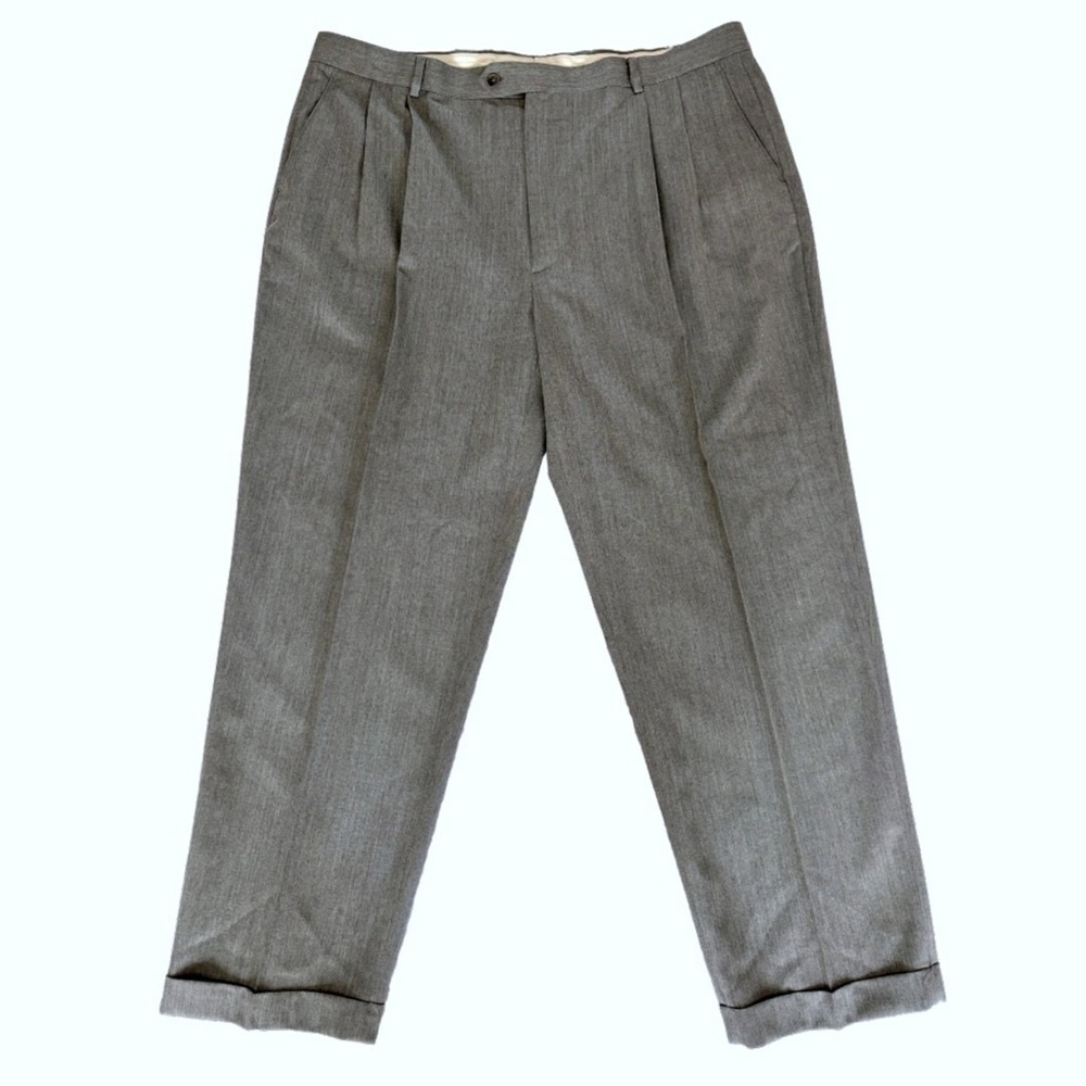 Men's Joseph & Feiss 44x32 Gray Pleated Easy Care Wool Blend Dress Pants Slacks
